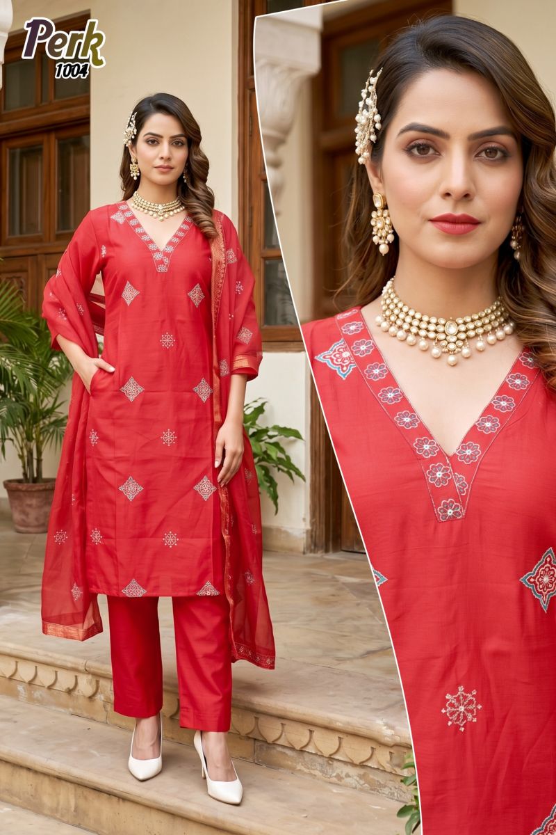 Perk Vol 1 Vertican Silk Kurti With Bottom Dupatta 
